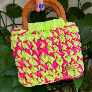 Neon Pink and Green Handwoven Bag